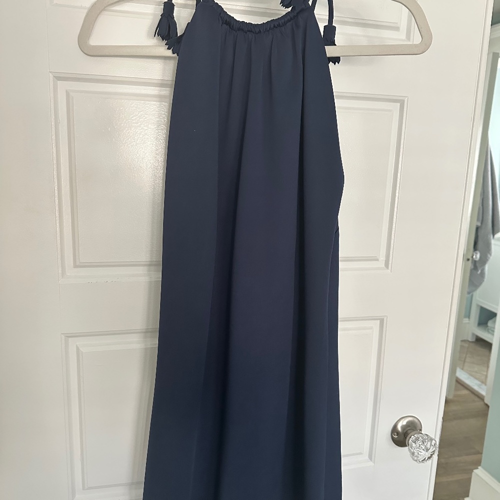 Gretchen Scott Tassel Tie Resortwear Halter Dress Small Navy Blue